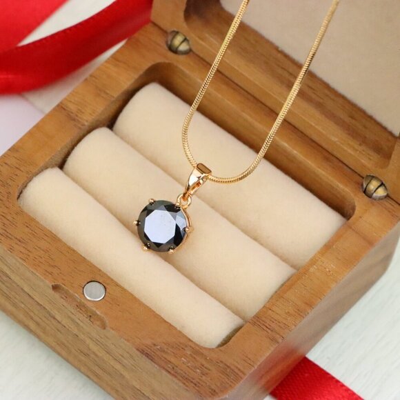 "Classic Round Black Pendant in Rose Gold with Glossy Faceted Finish, XPPT1501 - Picture 7 of 13